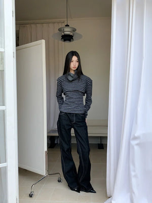 VILZSTUDIOS Striped Long Sleeve Turtleneck Top