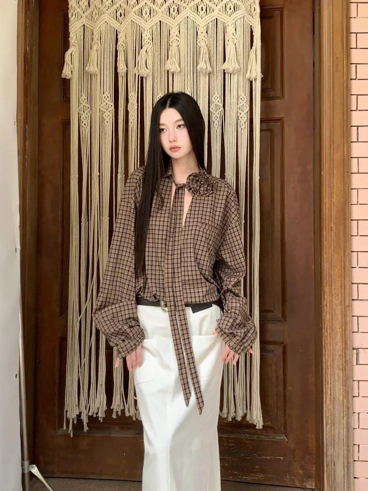 VILZSTUDIOS Brown Plaid Oversized Shirt