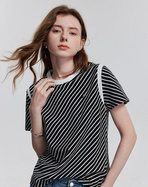 VILZSTUDIOS Striped Short Sleeve Casual T-Shirt