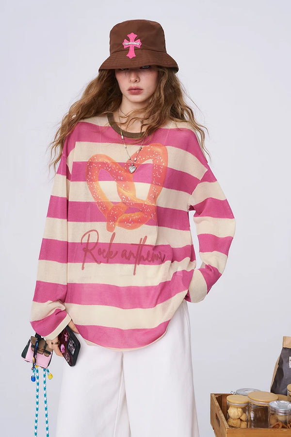 Contrast Stripe Knit Long Sleeve Top