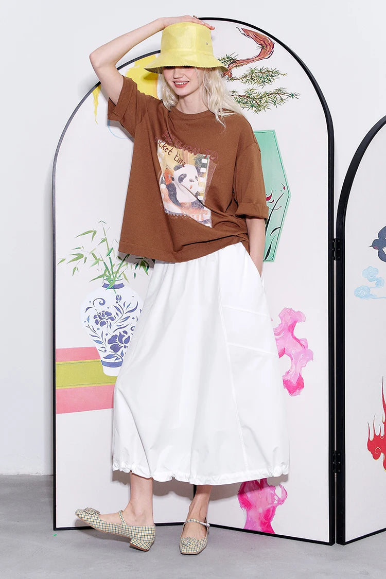 VILZSTUDIOS Panda Print Loose Short Sleeved T-Shirt