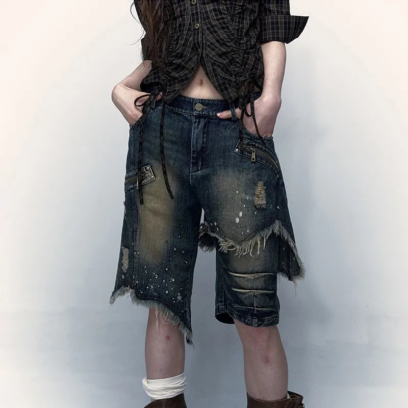 VILZSTUDIOS Vintage Grunge Aesthetic Distressed Denim Jeans