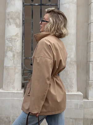 VILZSTUDIOS Stylish Stand Collar Mid-Length Trench Coat