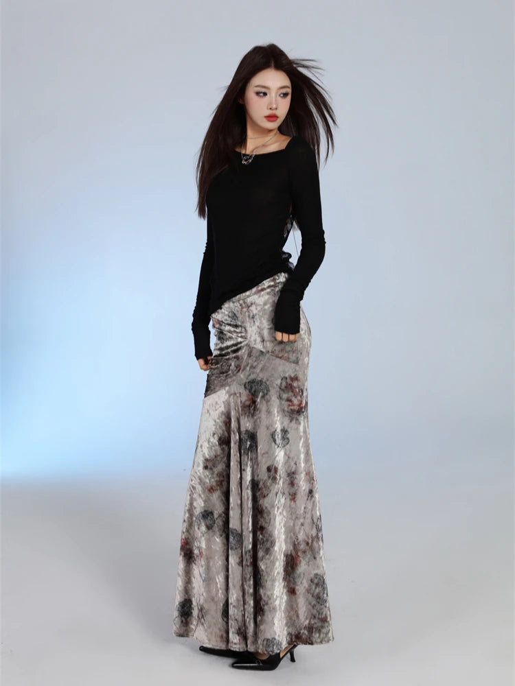 VILZSTUDIOS Black Designer Mesh Long Sleeve Blouse