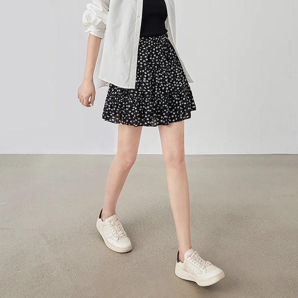 Floral Bubble Wrinkled Summer Mini Skirt