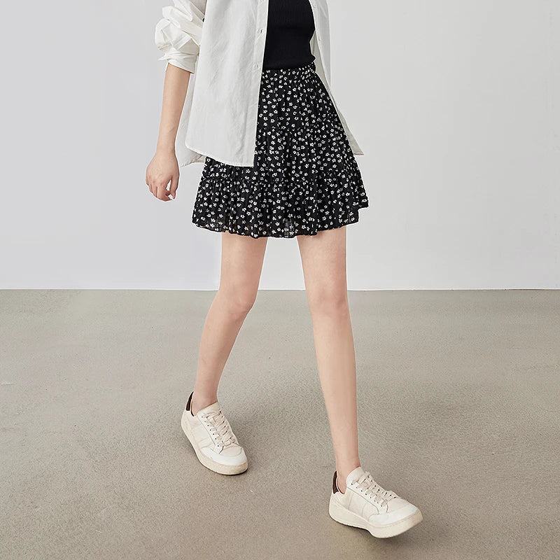 VILZSTUDIOS Floral Bubble Wrinkled Summer Mini Skirt