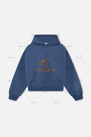 VILZSTUDIOS Leopard Print Retro Letter Print Hoodie