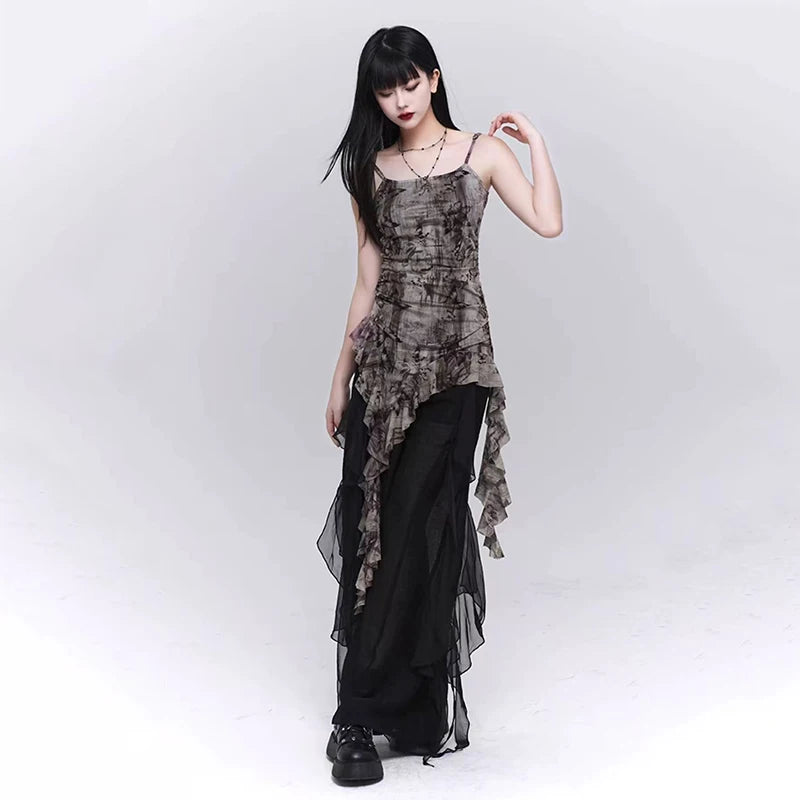 VILZSTUDIOS Gothic Tie Dye Mesh Tank Top