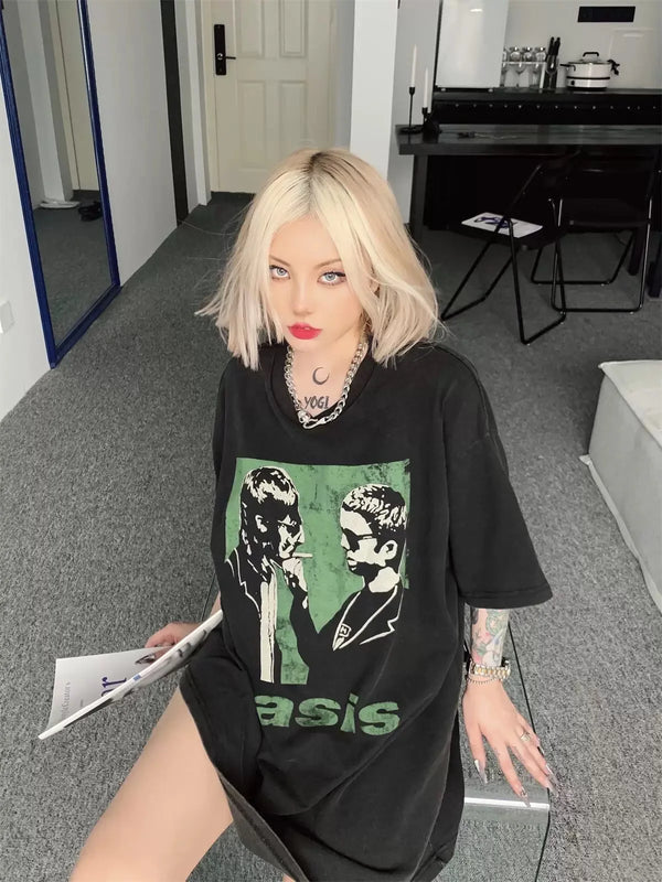 Washed Vintage Rock Band Oasis T-Shirt