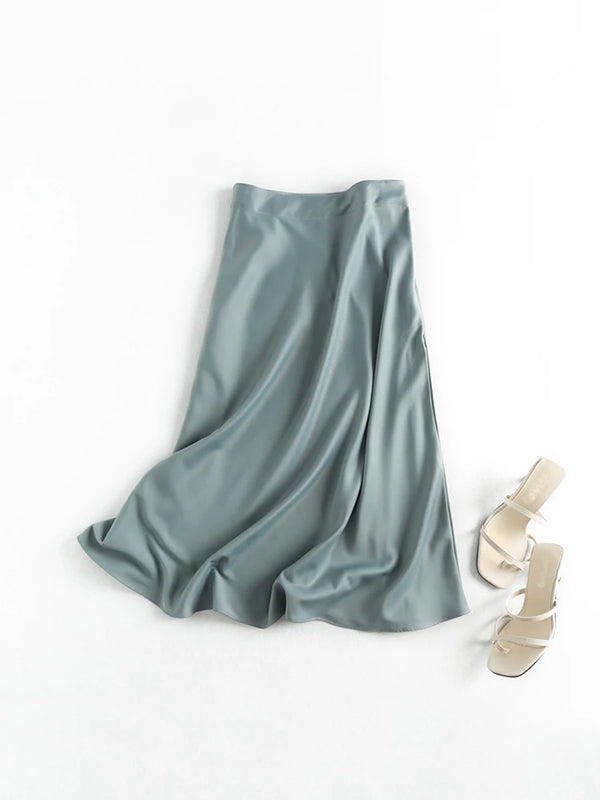 Elegant Satin Midi Skirt