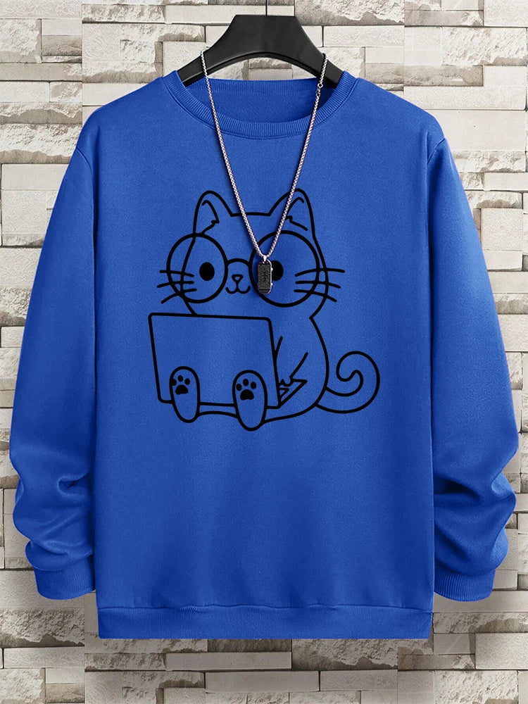 VILZSTUDIOS Nerdy Cat Print Loose Long Sleeve Top