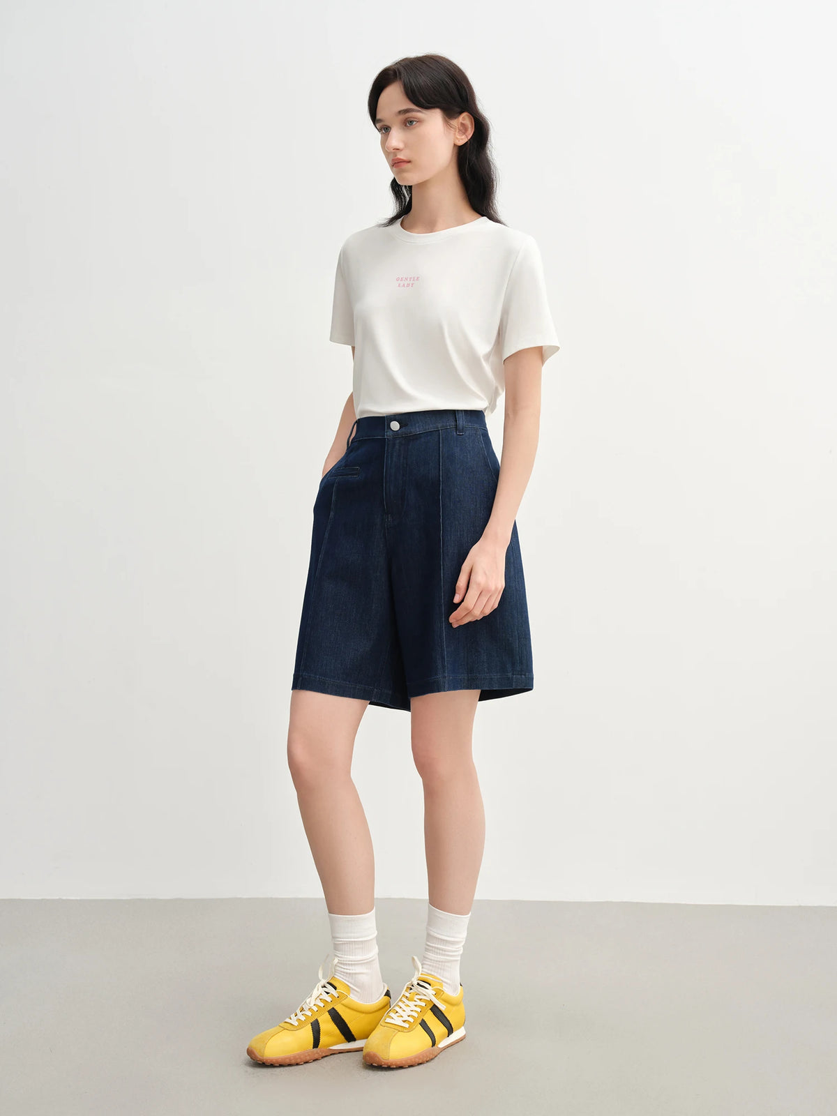 VILZSTUDIOS Streamlined Stretch Denim Mid-Length Shorts Jeans