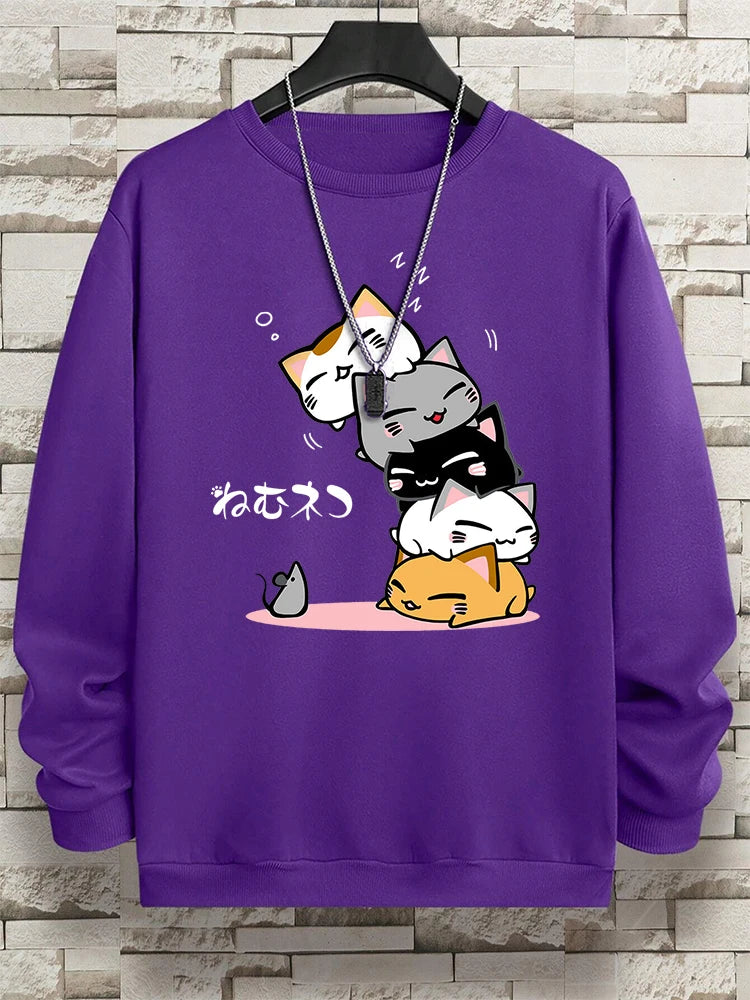 VILZSTUDIOS Cute Sleepy Stacked Cats Sweater