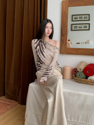 VILZSTUDIOS Zebra Off Shoulder Long Sleeve Top