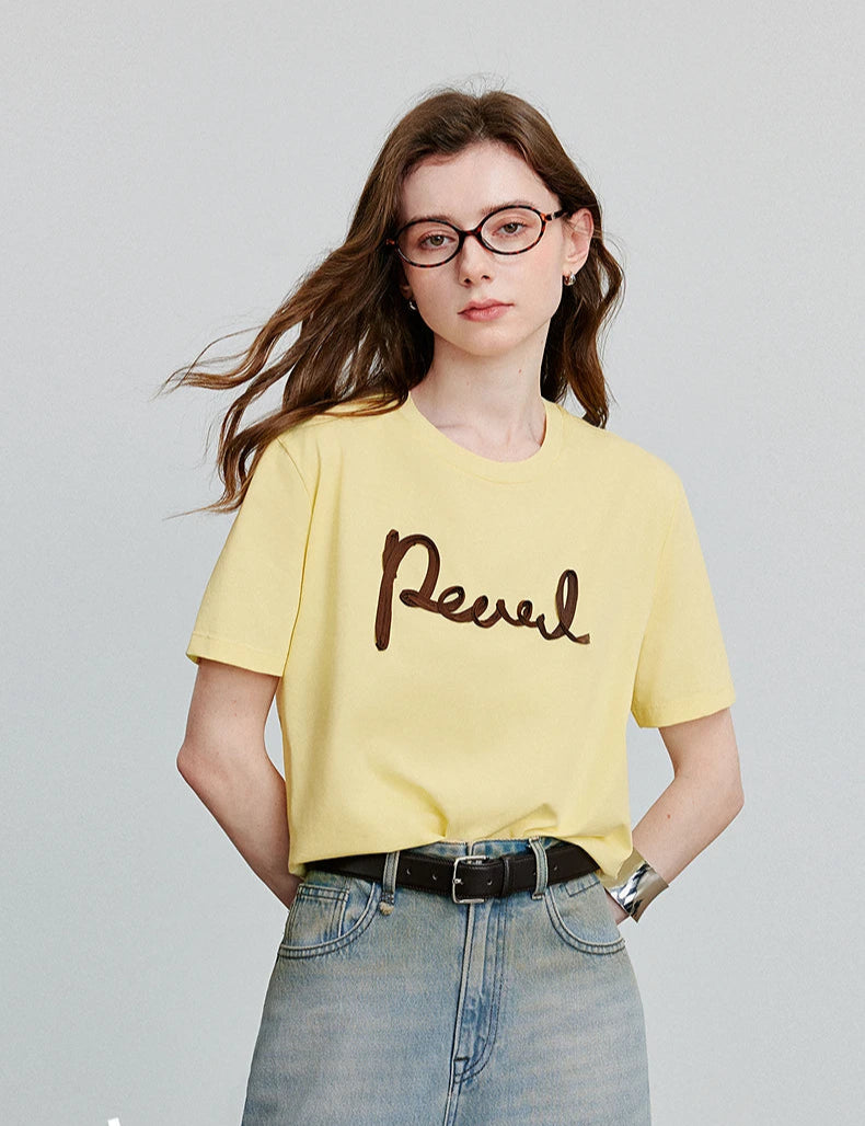 VILZSTUDIOS Comfortable Letter Print Round Neck T-Shirt
