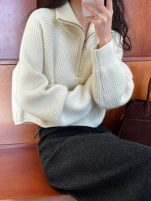 VILZSTUDIOS Turtleneck Semi-Zipper Knitwear Sweater