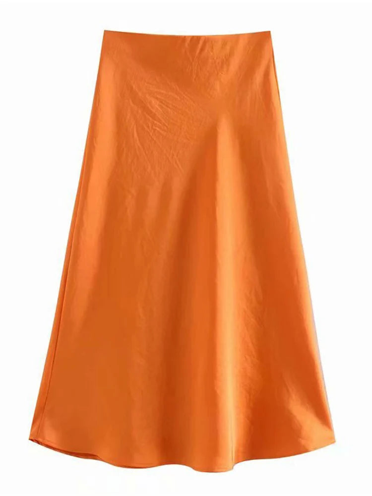 VILZSTUDIOS Elastic Waist Satin A-Line Skirt