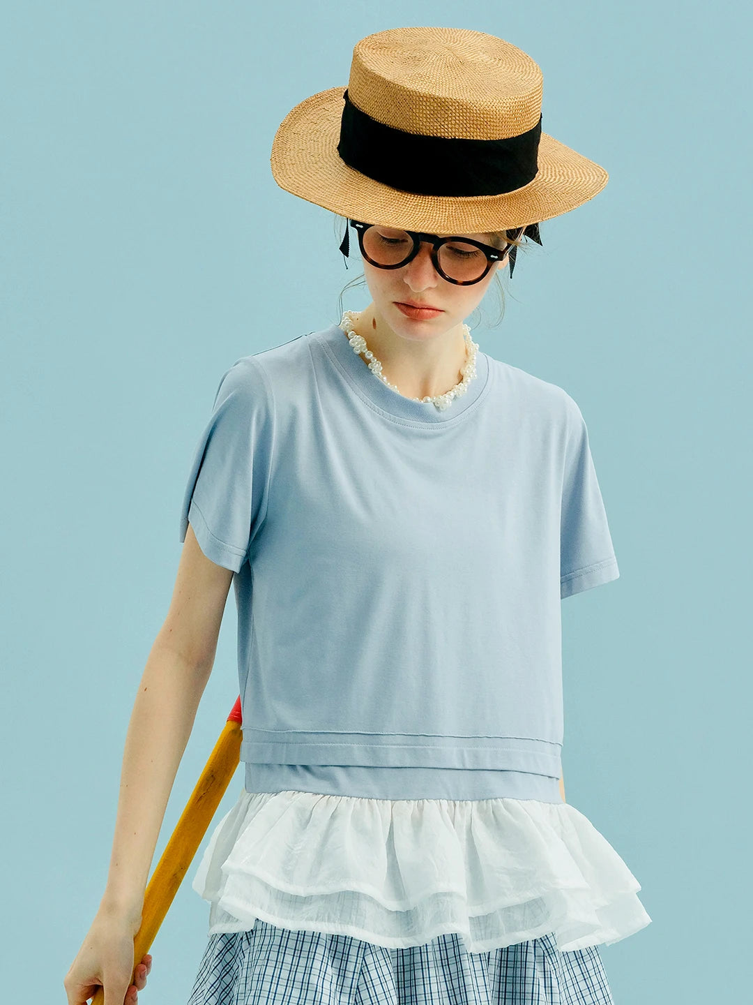 VILZSTUDIOS Light Blue Ruffle Hem Boho Shirt