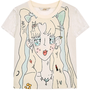 VILZSTUDIOS Sweet Lace Splicing Anime Print T-Shirt