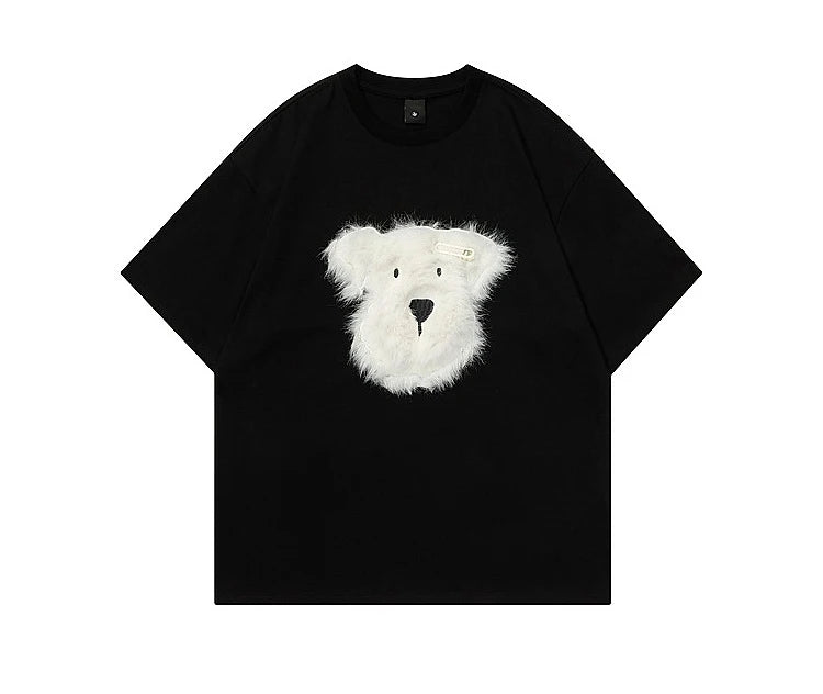 VILZSTUDIOS Oversized 3D Fluffy Dog Graphic T-Shirt