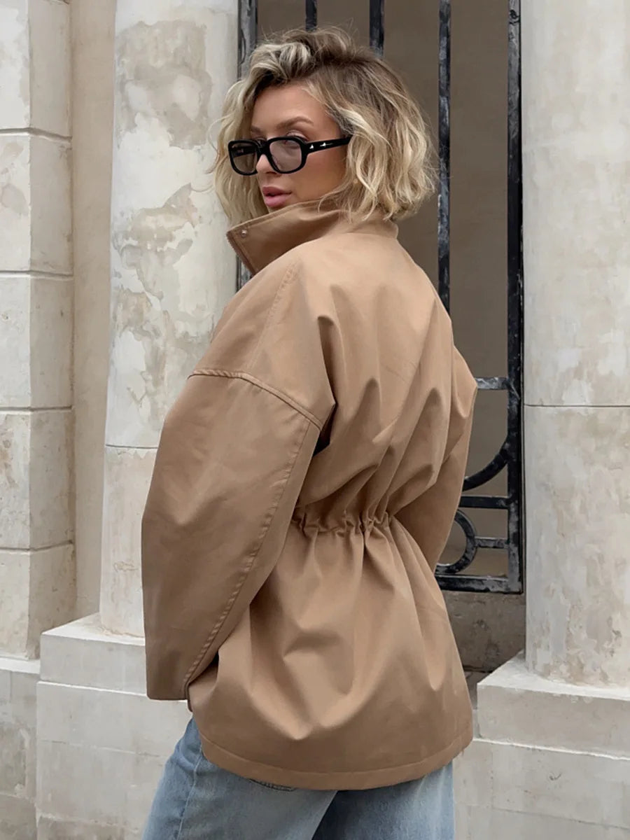 VILZSTUDIOS Stylish Stand Collar Mid-Length Trench Coat