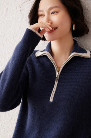 VILZSTUDIOS Cozy Zipped Turtleneck Cashmere Sweater