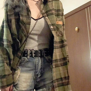 VILZSTUDIOS Vintage Women's Green Plaid Shirt