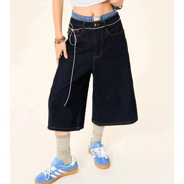 Vintage Letter Print Denim Shorts Pants