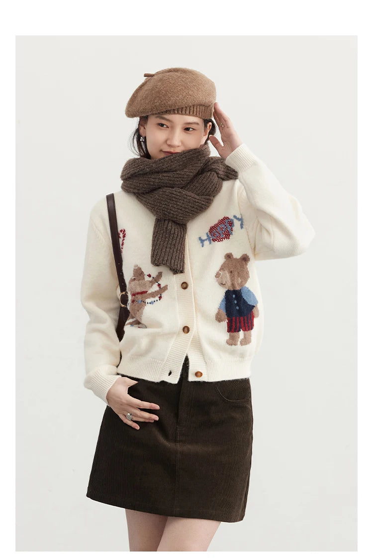 VILZSTUDIOS Retro Jacquard Happy Bear Cardigan