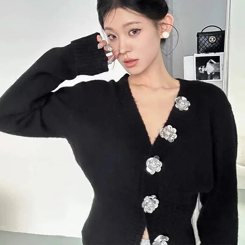 VILZSTUDIOS Floral Knitted Wool Cardigan