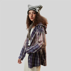 VILZSTUDIOS Luxury Plaid Hooded Pure Cotton Shirt