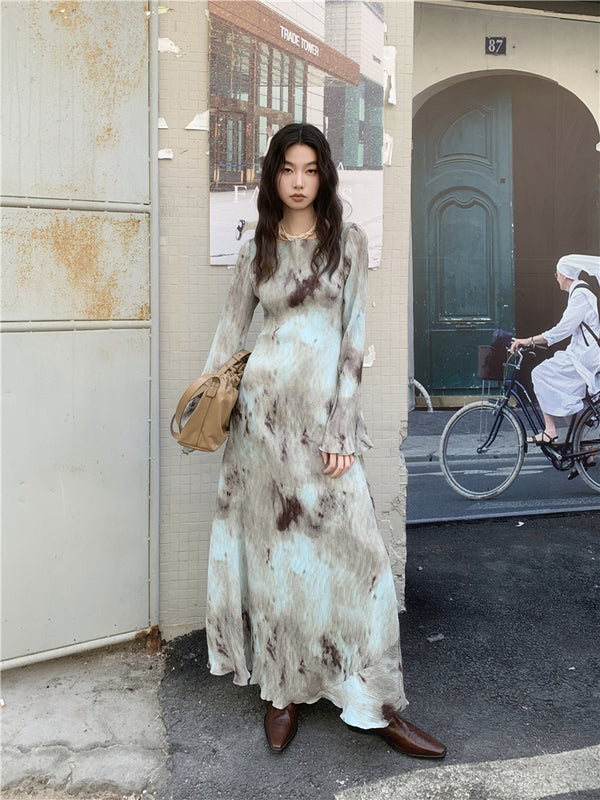 Pleated French Designer Maxi Dress