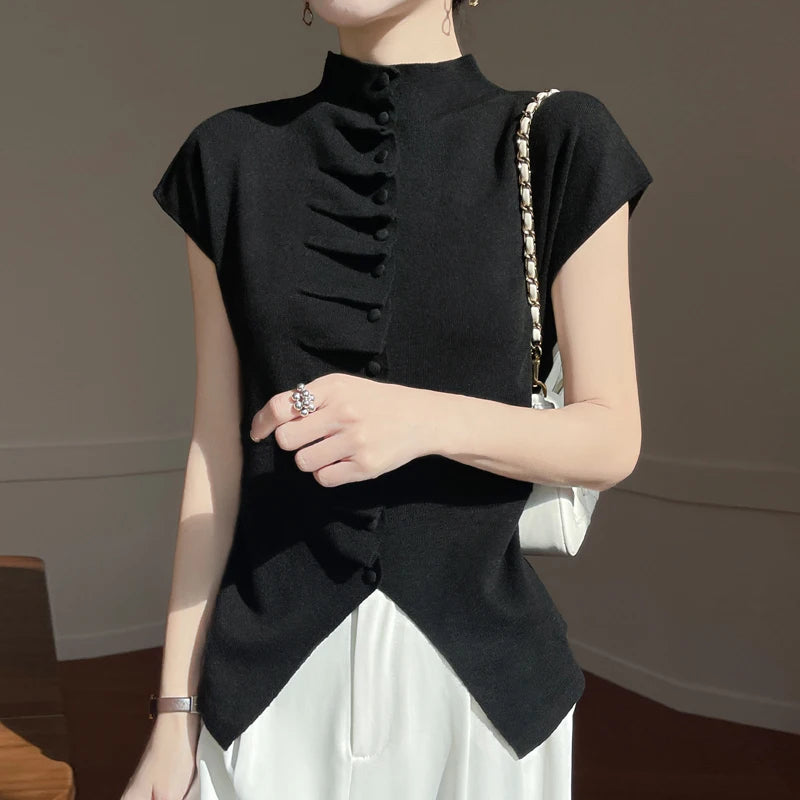 VILZSTUDIOS Luxurious Chinese Style Wool Blouse