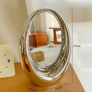 VILZSTUDIOS Korean Creative Oval Makeup Mirror Laser Double-sided Cosmetic Mirror Living Room Dressing Table Rotatable Mirror Home Decor