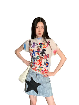 VILZSTUDIOS White Graphic Designer Crop Top