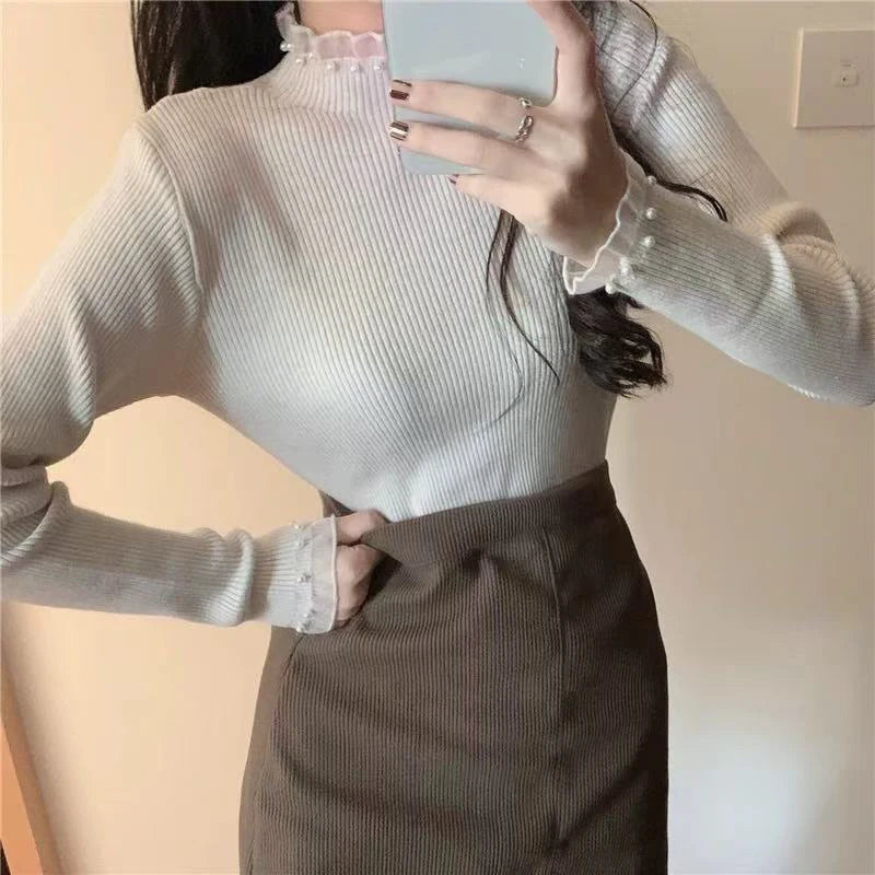 VILZSTUDIOS Chic Lace Turtleneck Sweater