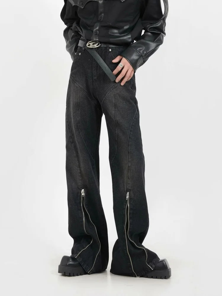 VILZSTUDIOS Washed Black Baggy Stacked Flare Jeans
