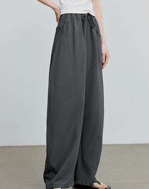 VILZSTUDIOS Elastic Waist Curved Split Casual Pants