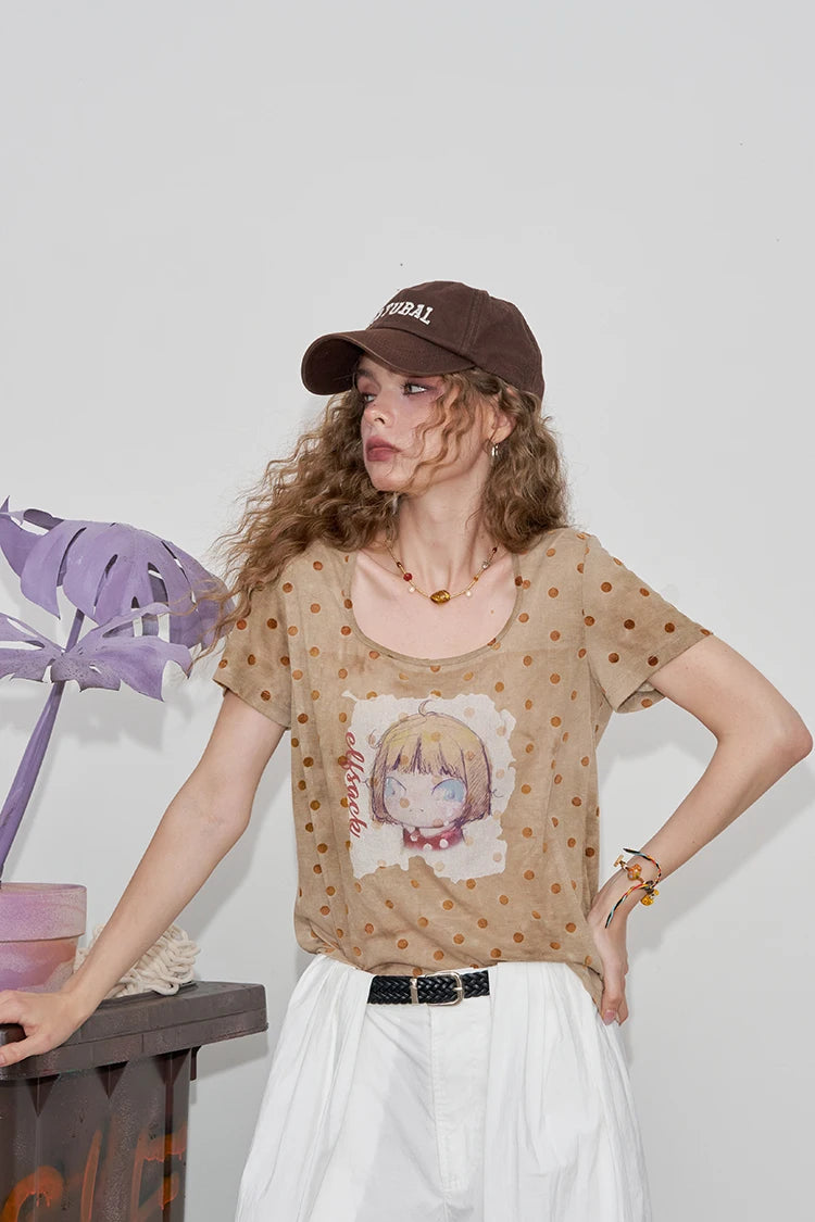 VILZSTUDIOS Polka Dot Cartoon Print T-Shirt