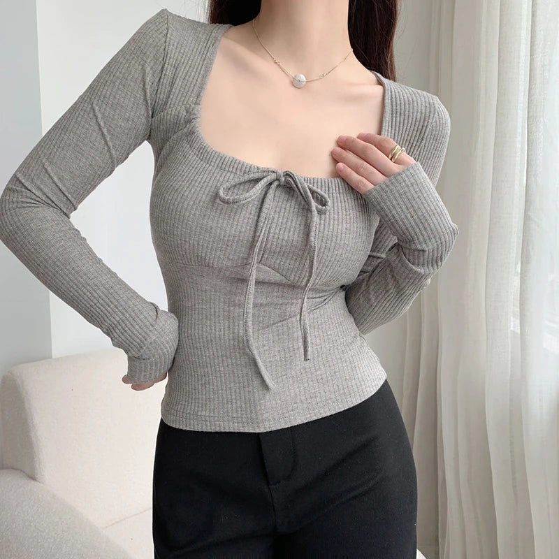 VILZSTUDIOS Sweet Bow Lace Long Sleeve Top