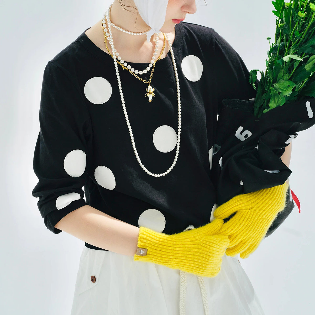 VILZSTUDIOS Black Polka Dot Long Sleeve Casual T-Shirt