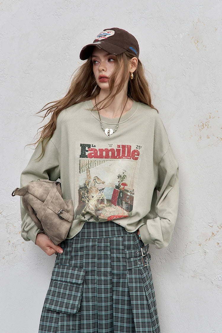 VILZSTUDIOS Vintage Washed Print Long Sleeve Top