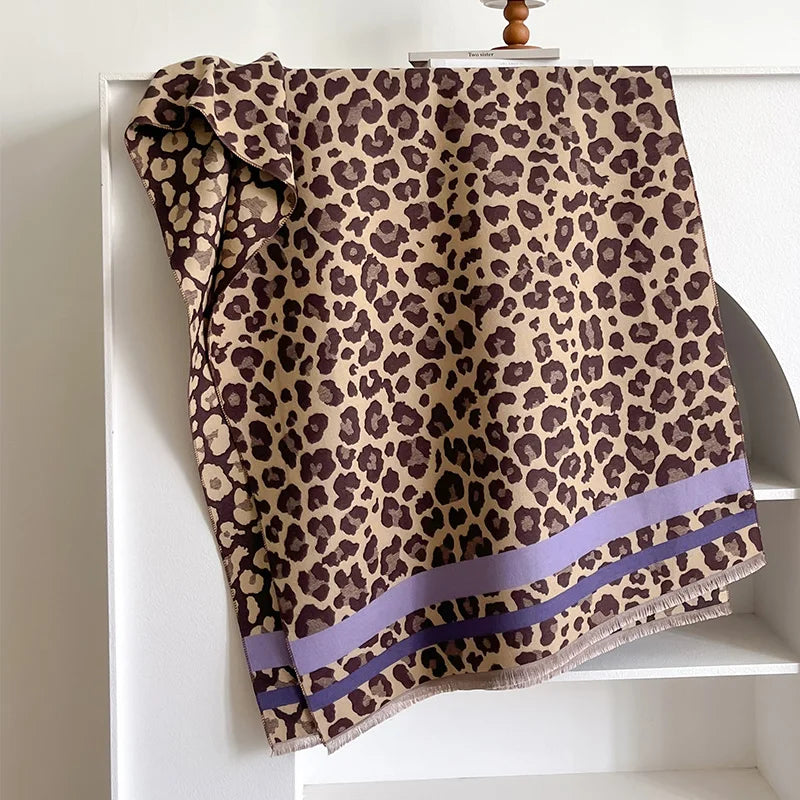 VILZSTUDIOS New Luxury Winter Leopard Two-Sided Cashmere Jacquard Scarves High Quality Women Thicken Wrap Shawl Ladies Wool Pashmina Scarf
