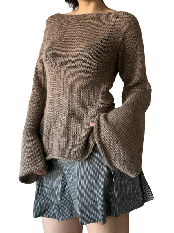 Backless Knit Boat Neck Knitted Top