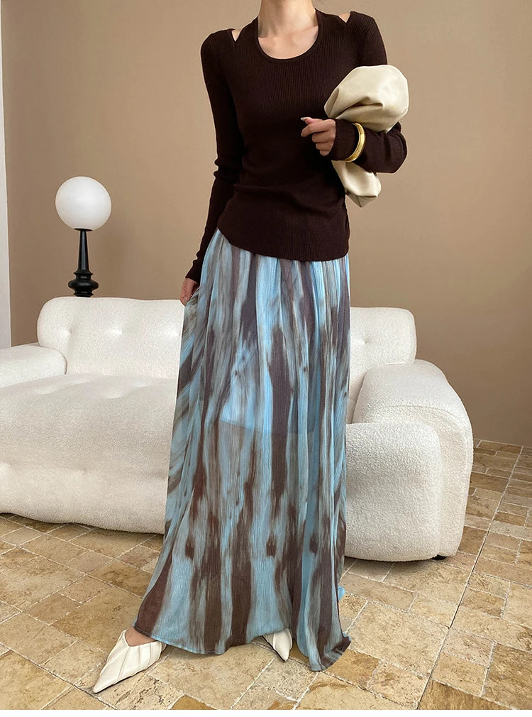 VILZSTUDIOS Chinese Style Ink Wash Maxi Skirt