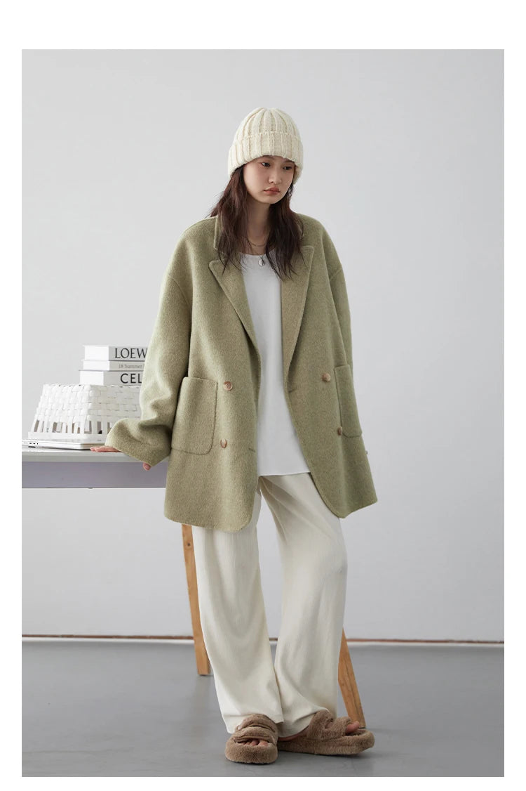 VILZSTUDIOS Chic Woolen Double Breasted Coat