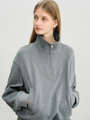 VILZSTUDIOS Cozy Plaid Stand Collar Sweatshirt