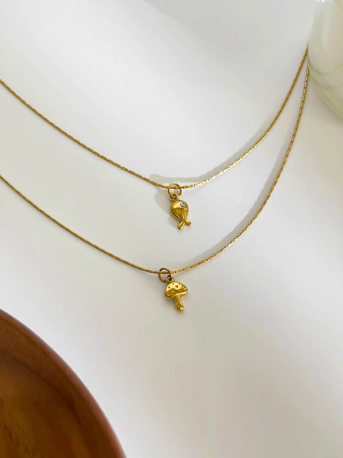 VILZSTUDIOS 18K Gold Plated Mushroom & Whale Pendant Necklace