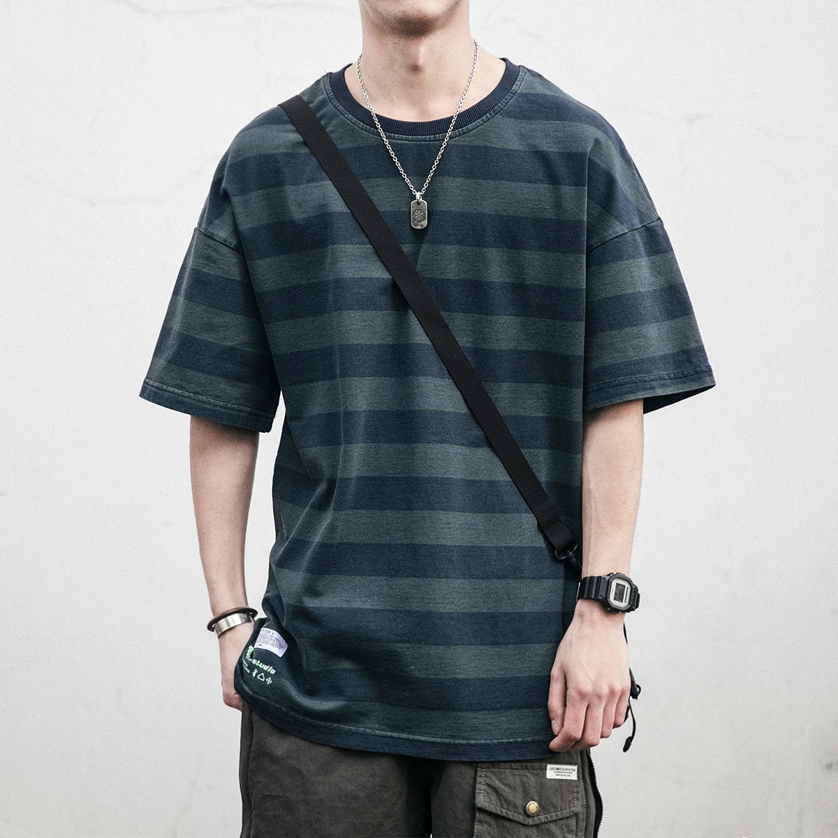 VILZSTUDIOS Striped Trendy Japanese Casual Short T-Shirt