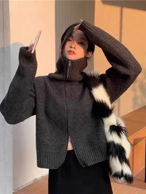 VILZSTUDIOS Smart Casual Knit Zipper Cardigan